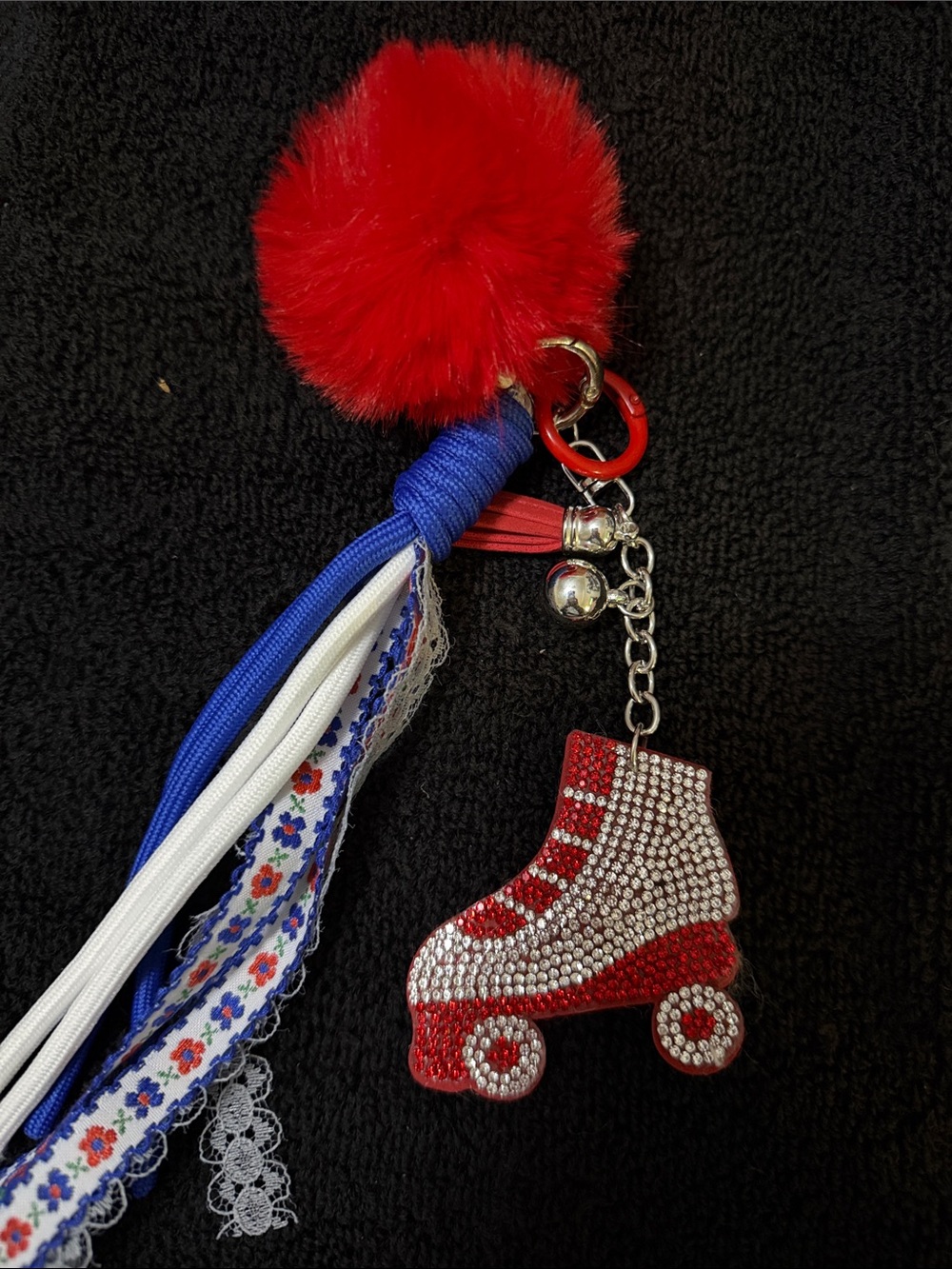 Sparkling Red Roller Skate Pom-Pom Keychain
